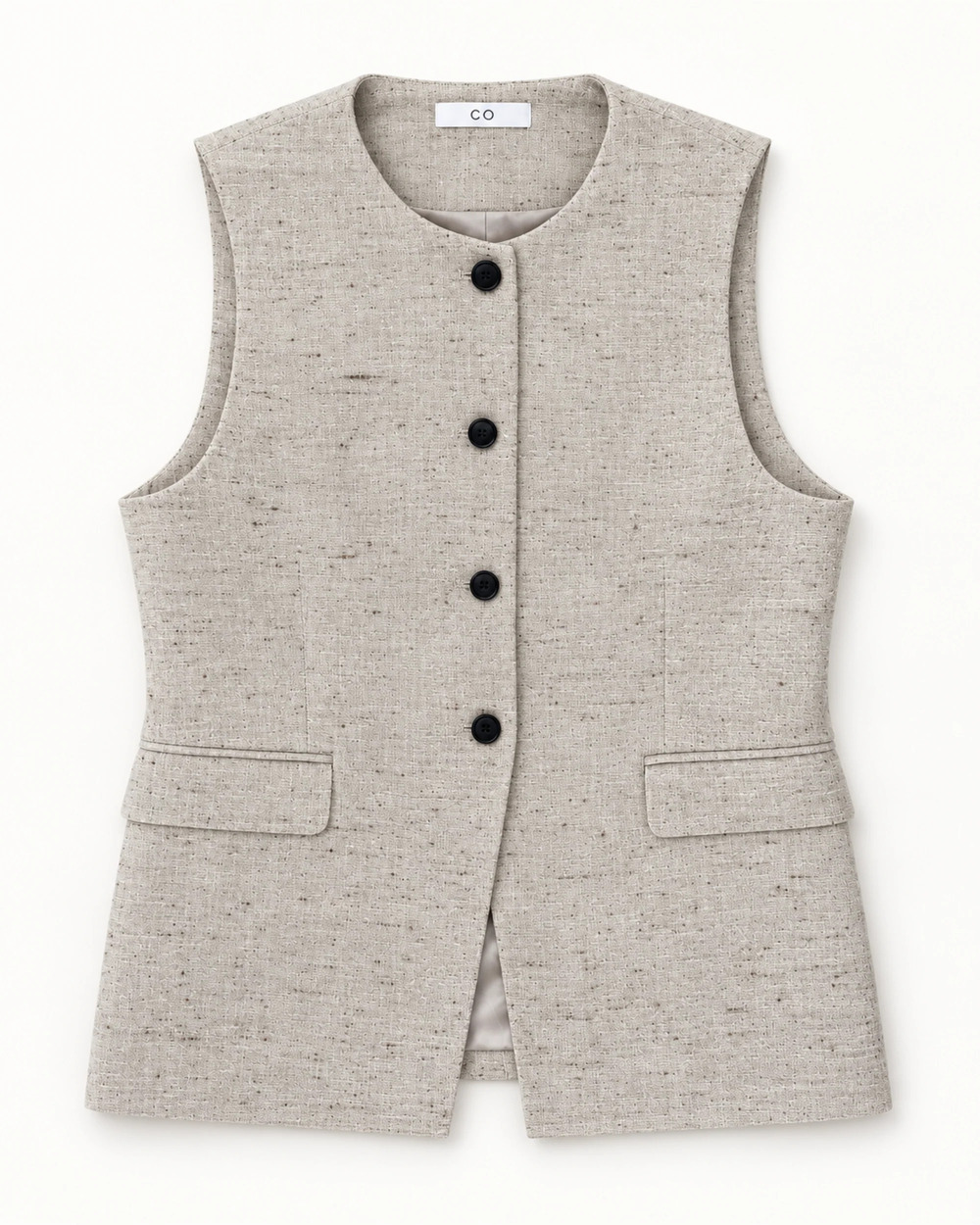 CO Button Down Hemp Silk Vest in Dark Oat Mlange